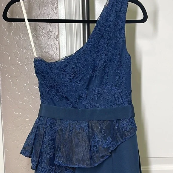 Marchesa Notte One Shoulder Lace Gown Dress Navy Size 0 - Picture 9 of 10